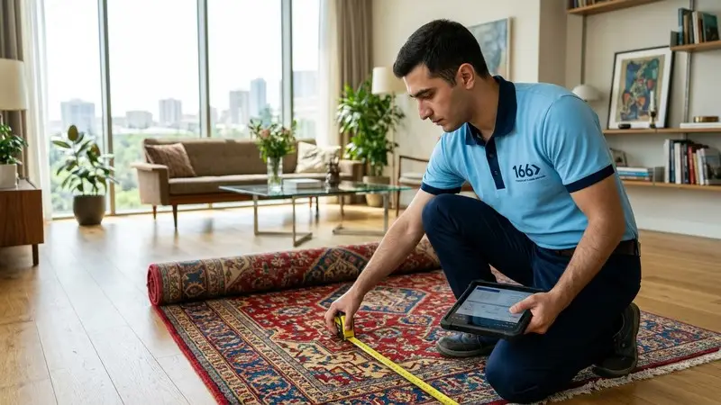 166 Carpet Cleaning specialist checking carpet size and material