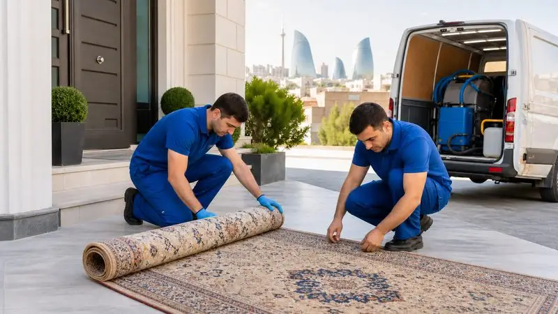 Xalçanın peşəkar yuma üçün götürülməyə hazırlanması